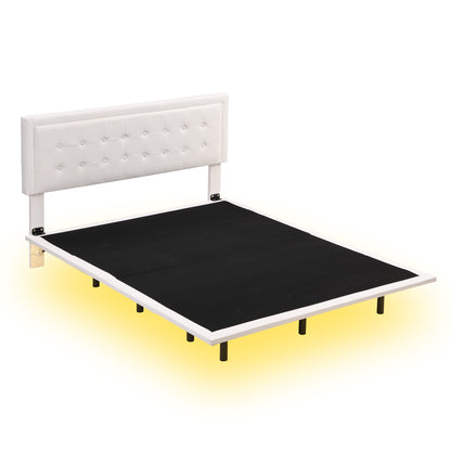 Omi Queen Floating Bed Frame w Motion Activated Night Lights -White