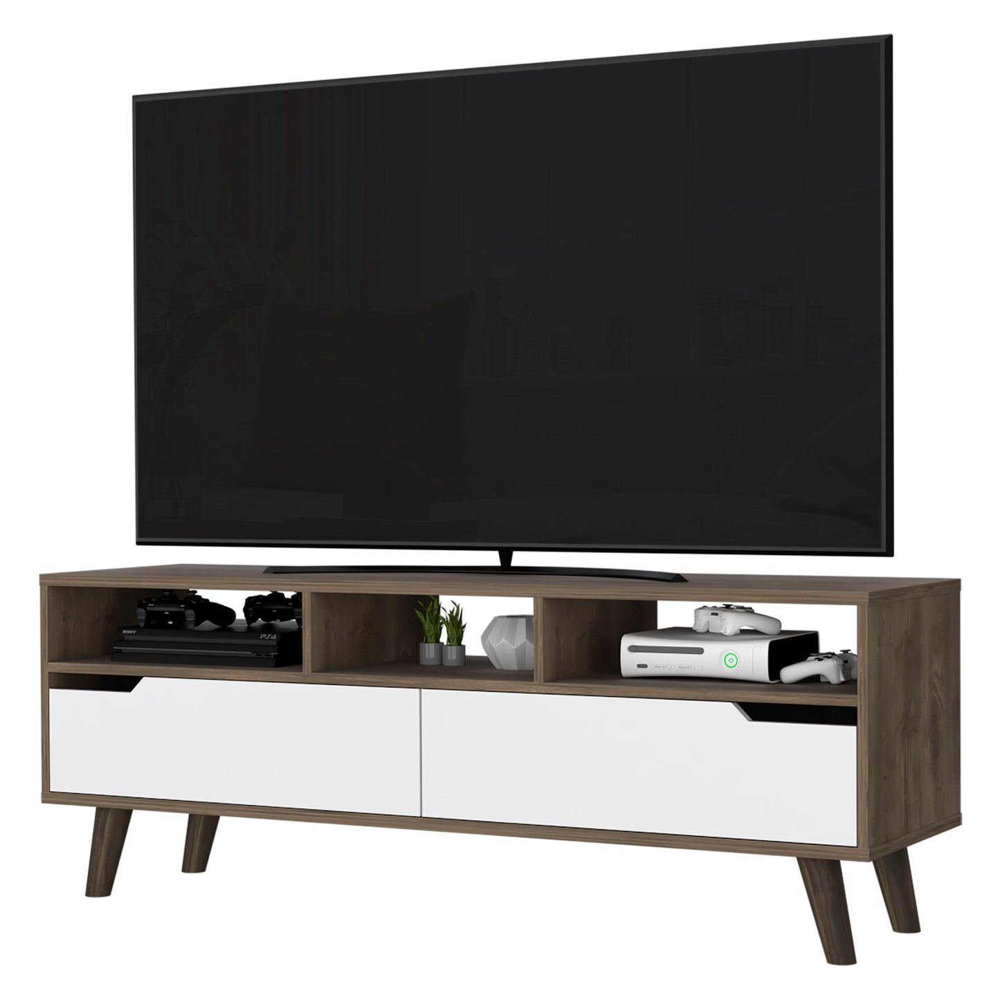 New Haven 2-Drawer 3-Shelf TV Stand -Dark Walnut/White