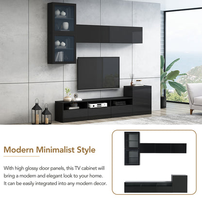 Sata TV Stand with Wall Mounted Floating Storage - Black