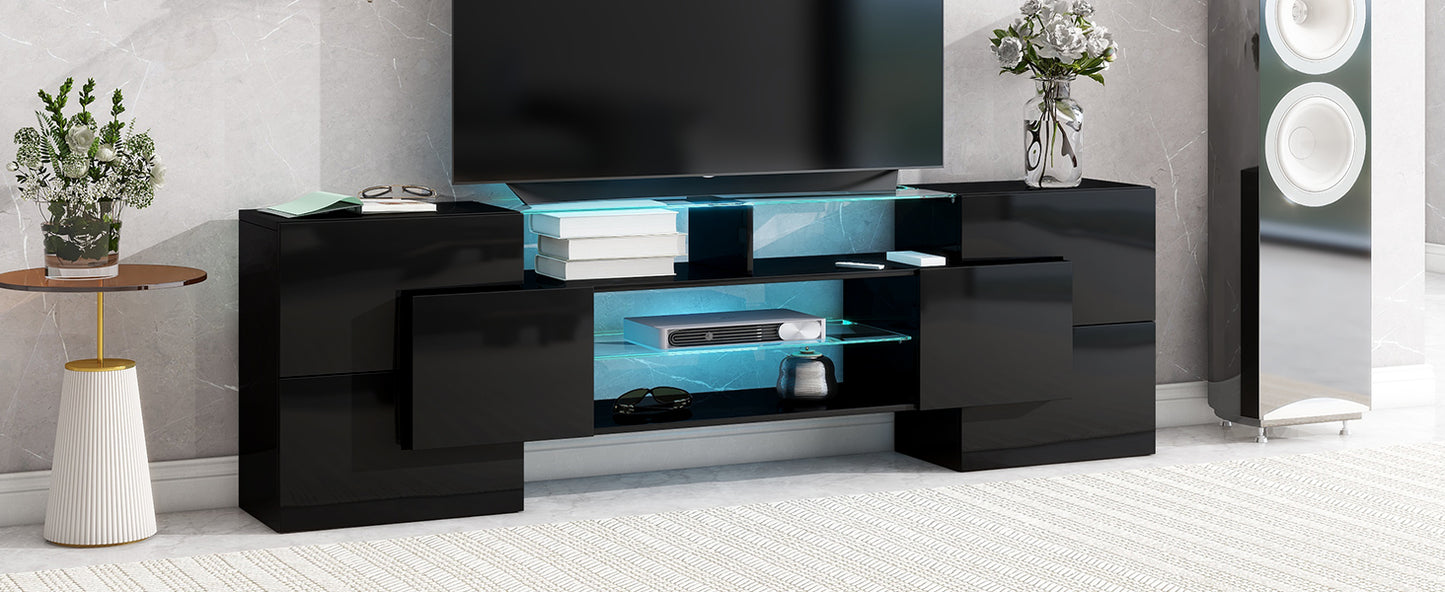 Trax TV Stand with 2 Illuminated Glass Shelves - Black