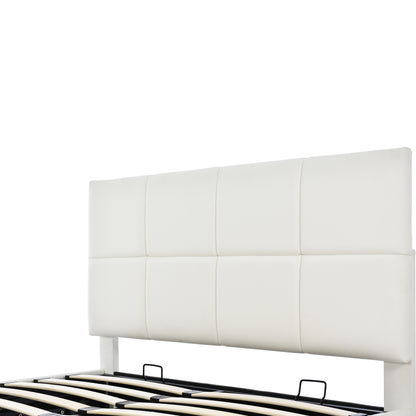 Lino Full Size PU Storage Bed w Hydraulic System - White