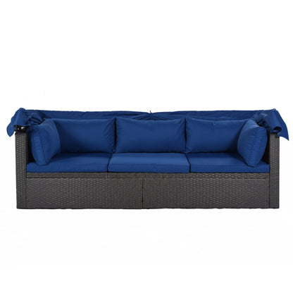 Getta Outdoor Patio Rectangle Daybed with Retractable Canopy - Blue