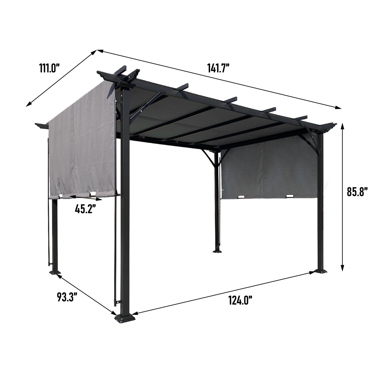 Manson 9.5 x 12 ft Outdoor Retractable Pergola - Gray