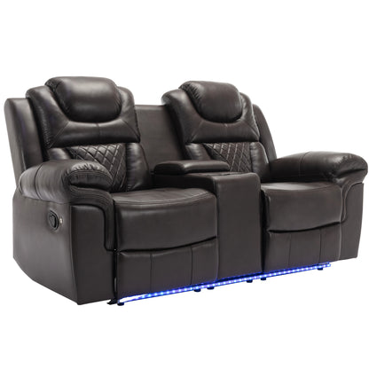 Milo Manual Recliner Loveseat with LED Light Strip - Brown