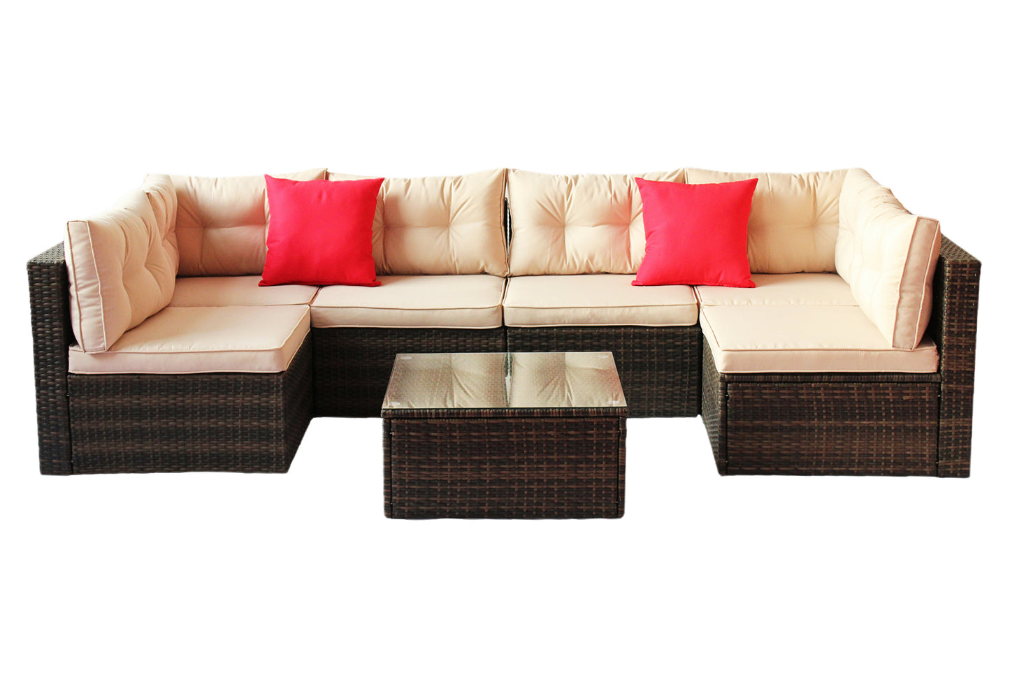 Charlton 7 Pc Outdoor Patio Rattan Sectional Sofa Set - Coffee