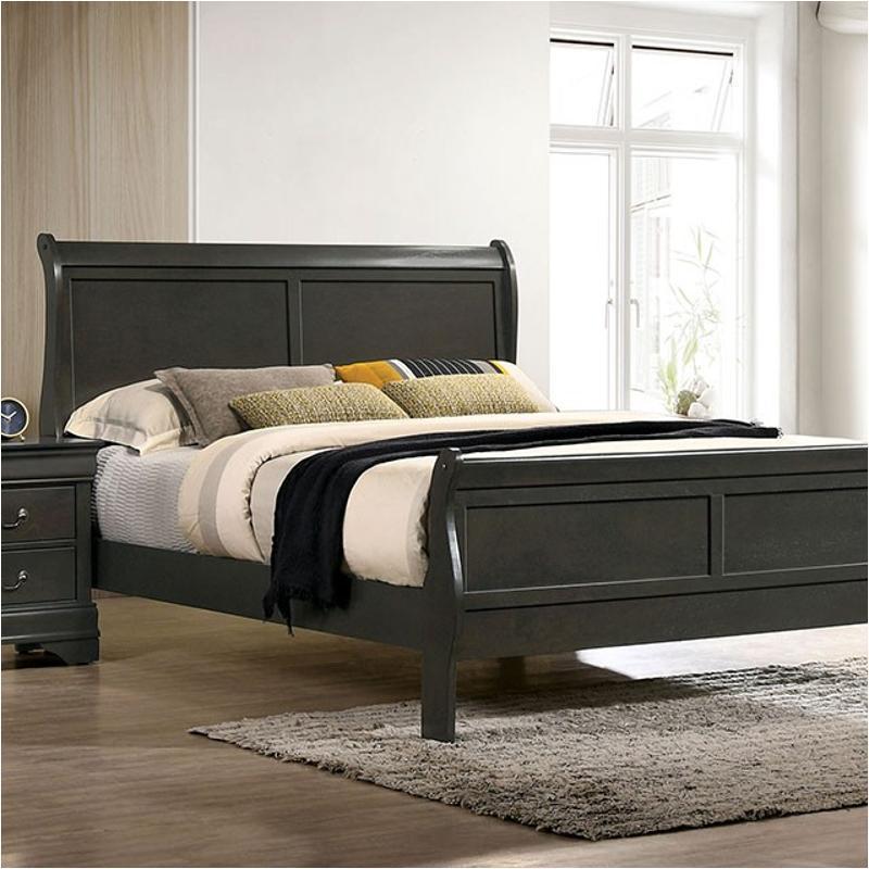 Louis Philippe Solid Wood Eastern King Size Bed - Gray