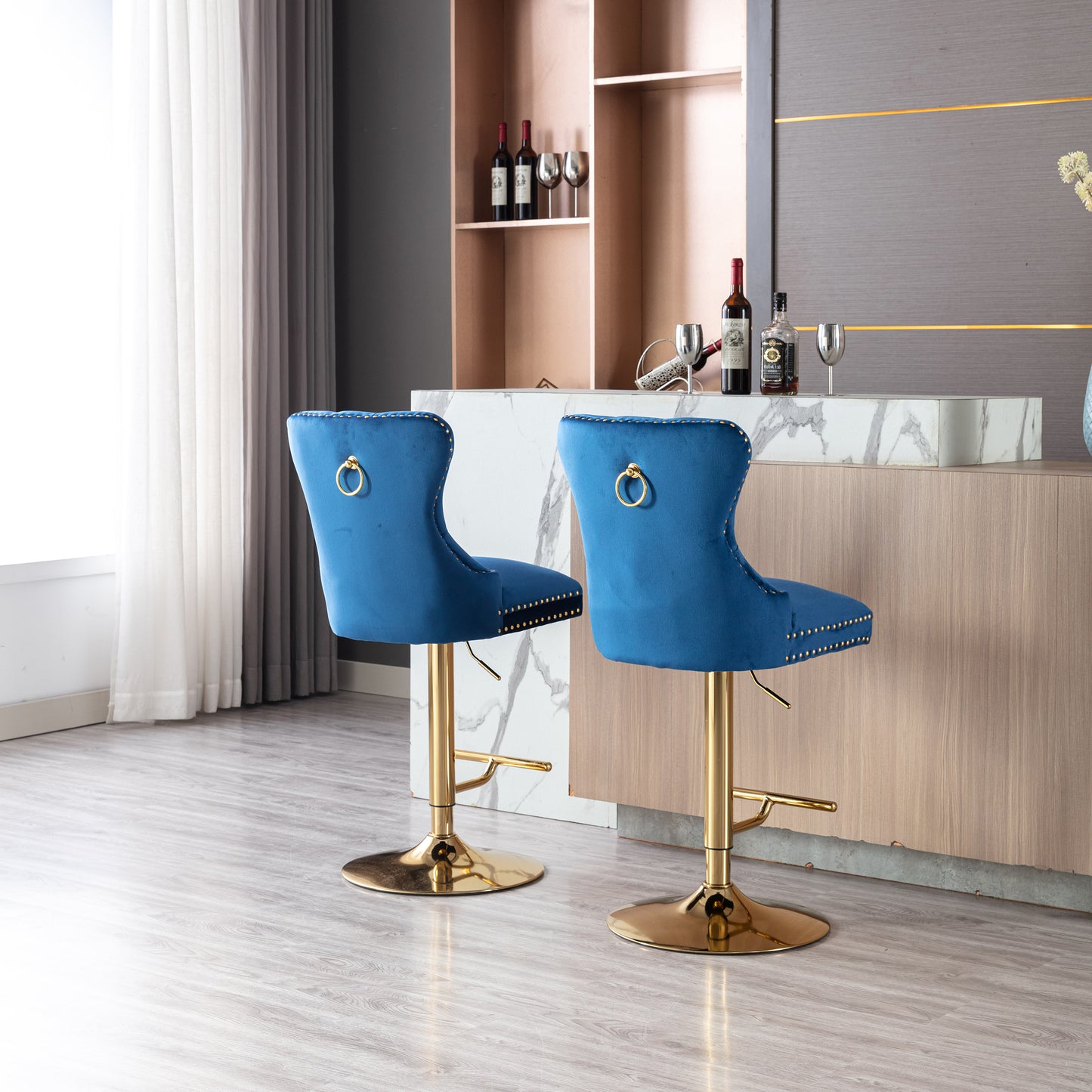 Amias Velvet Counter Height Bar Stools with Tufted  - Navy Blue Set of 2