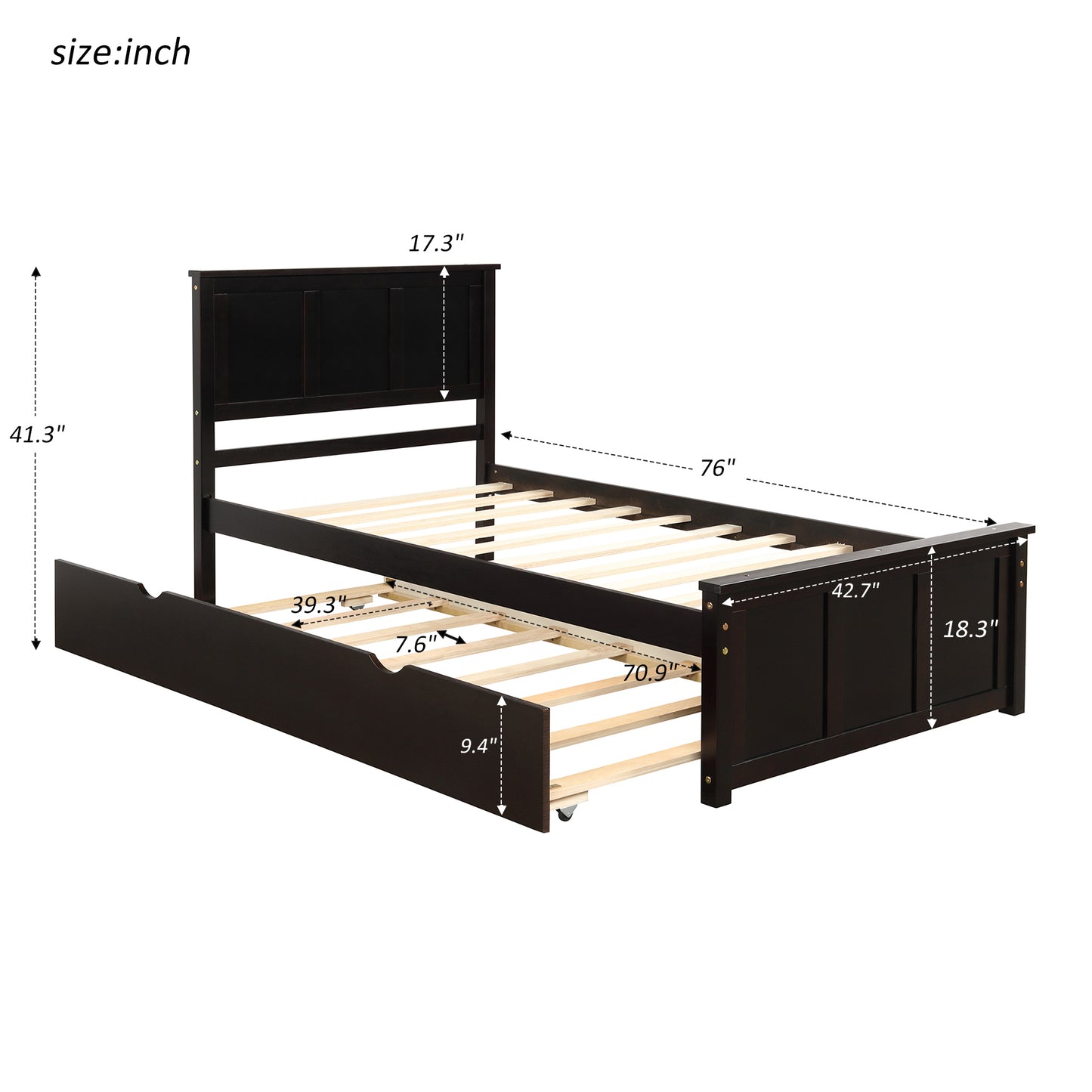 Iso Twin Size Platform Bed with Twin Size Trundle - Espresso