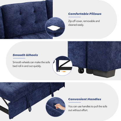 Novak L-shape Sofa Bed Pull-out Sleeper Sofa with Wheels - Navy Blue