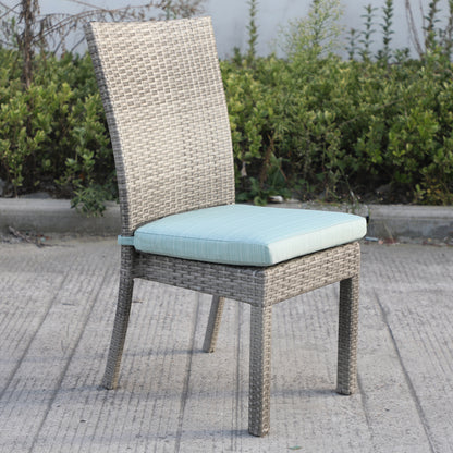 Aaron Outdoor Wicker Dining Chairs With Cushion (Set of 8) - Gray/Aqua