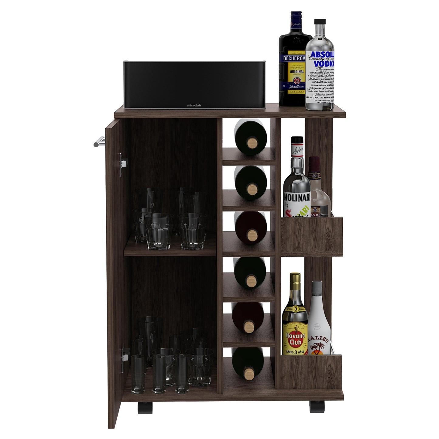 Minta Bar Cabinet With 2 Side Shelves - Brown