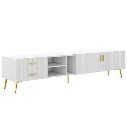 Eden II Stylish TV Stand with 5 Champagne Legs - White