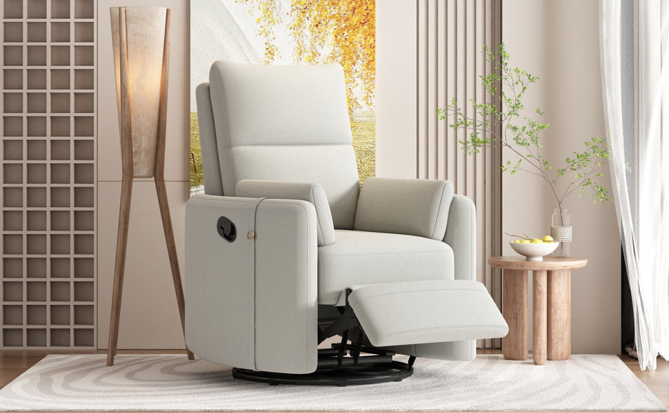 Niki Upholstered Swivel Recliner - Beige