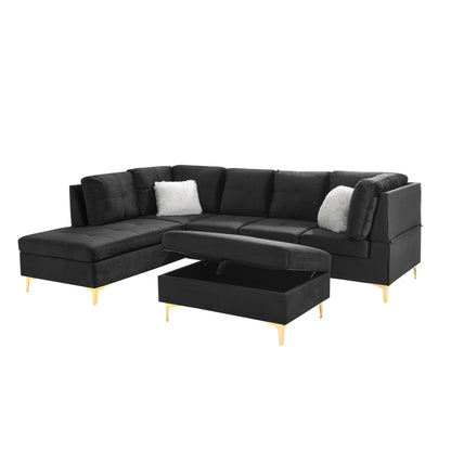 Lenavo Velvet Sectional Sofa - Black