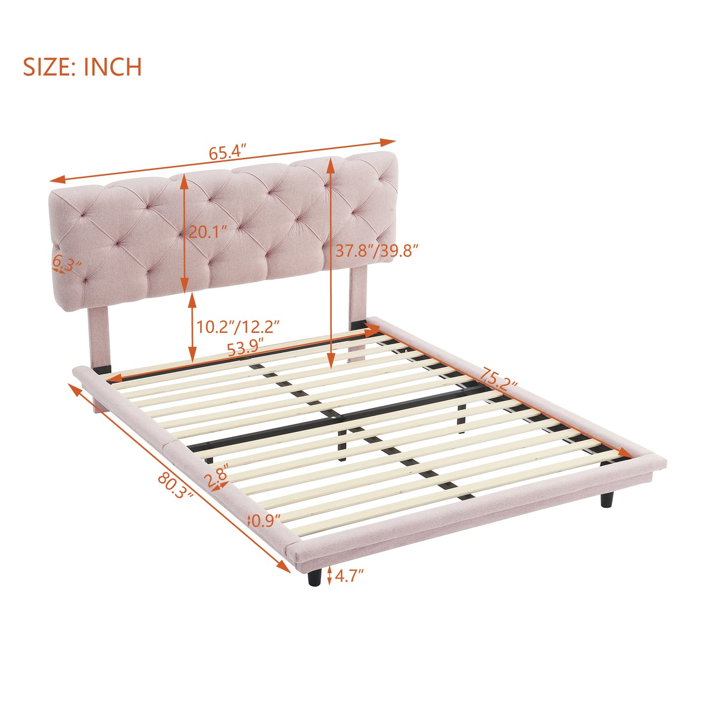 Joy Full Size Upholstered Bed with Light Stripe - Pink