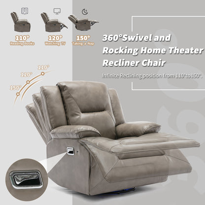 Meyer 360° Swivel and Rocking Manual Recliner Chair with a LED - Gray