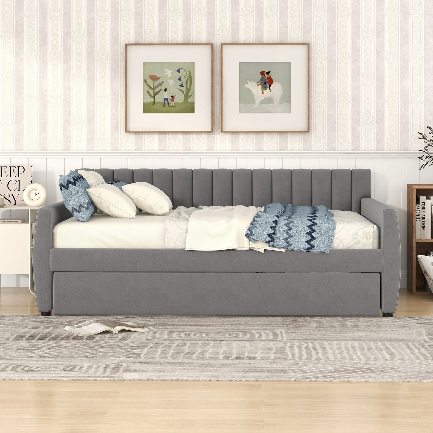 Xena Full Size Upholstered Daybed with Trundle - Gray