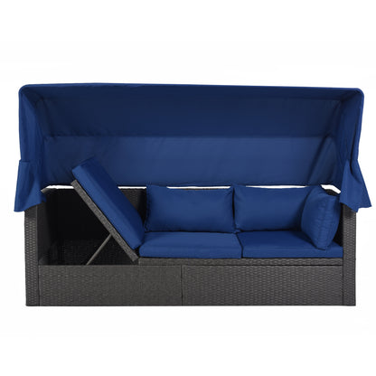 Getta Outdoor Patio Rectangle Daybed with Retractable Canopy - Blue