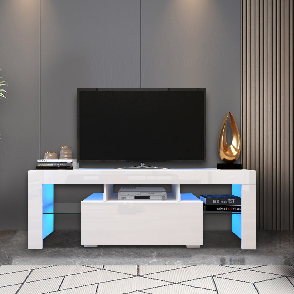 Prime Entertainment TV Stand with LED Light TV - White