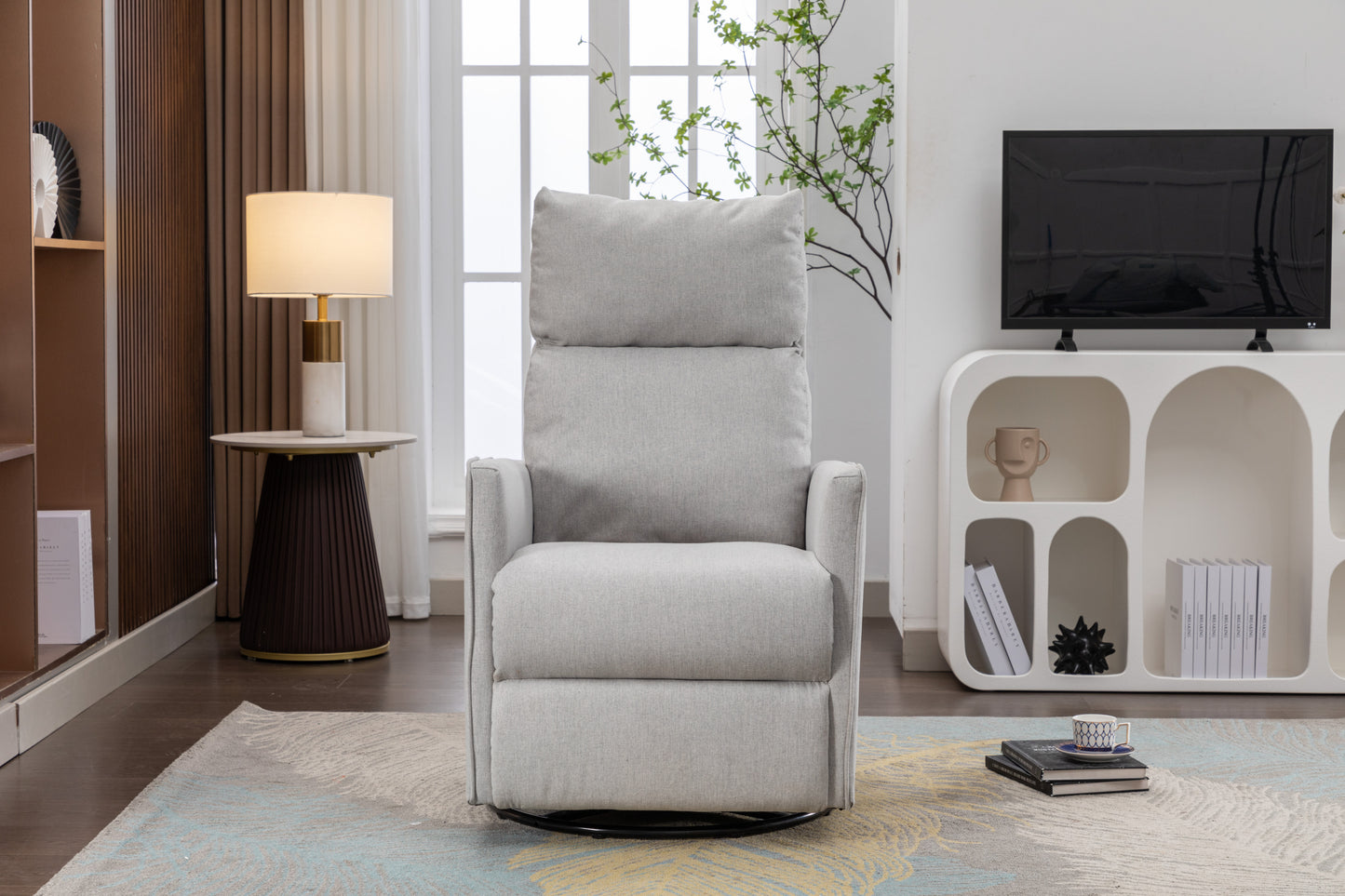 Cotton Linen Fabric Swivel Rocking Chair - Light Gray