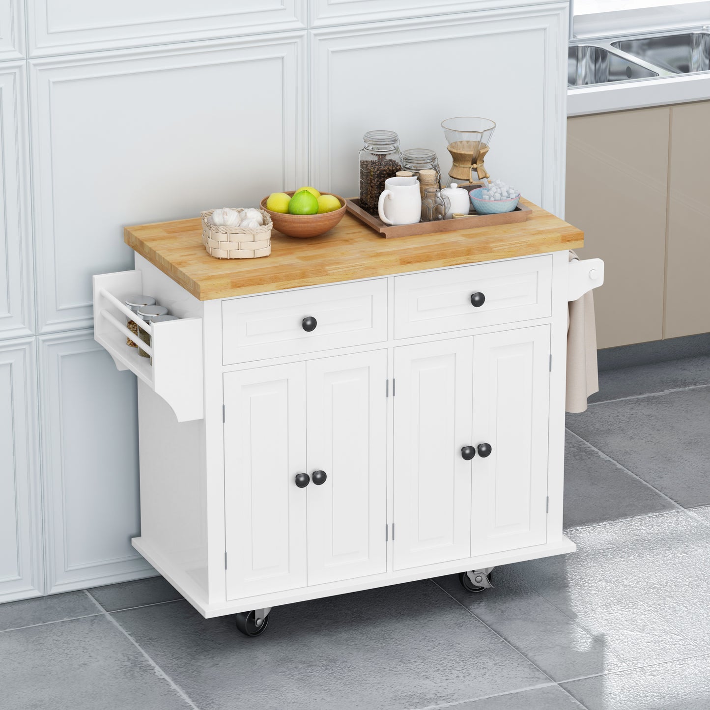 Nexa Kitchen Island Cart - White