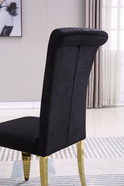 Avery Velvet Dining Chairs w Golden Metal Leg (Set of 2) - Black