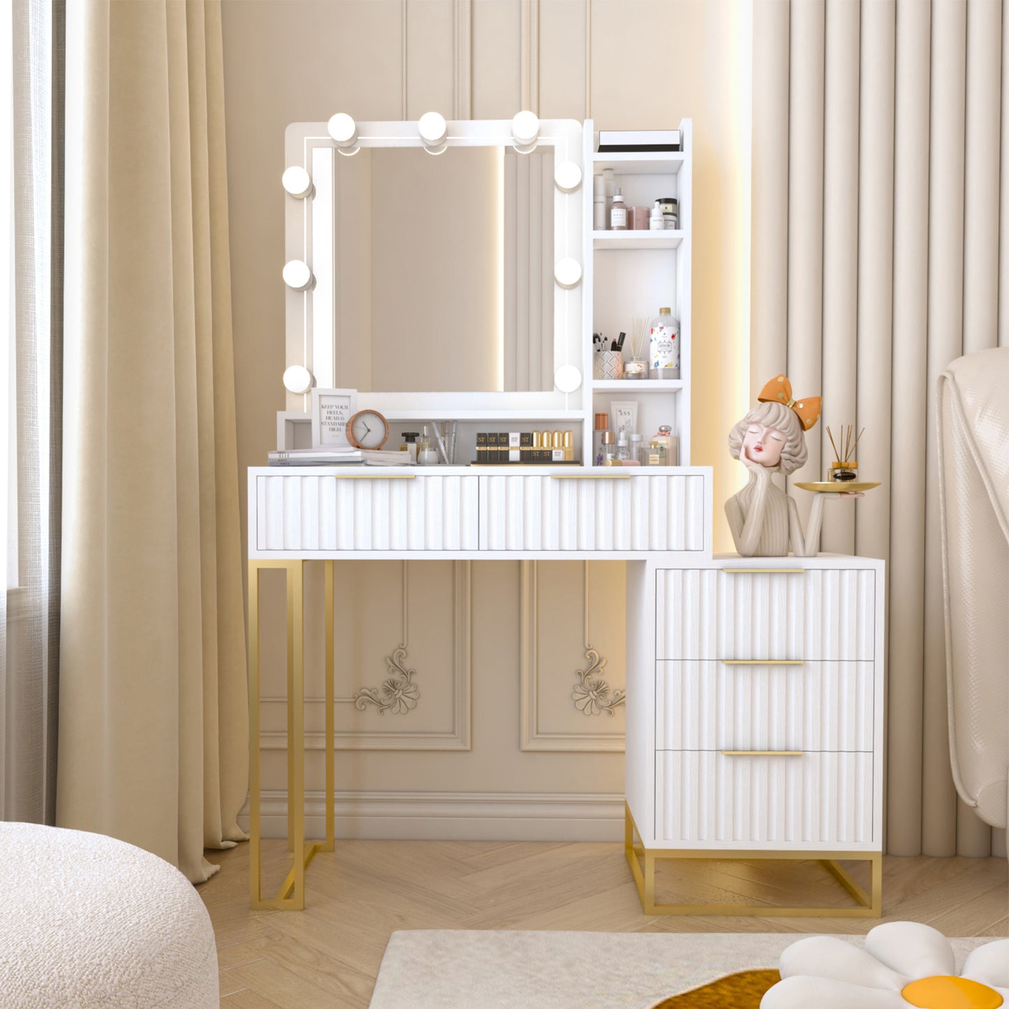 Marwa Makeup Vanity Desk with Mirror and Lights