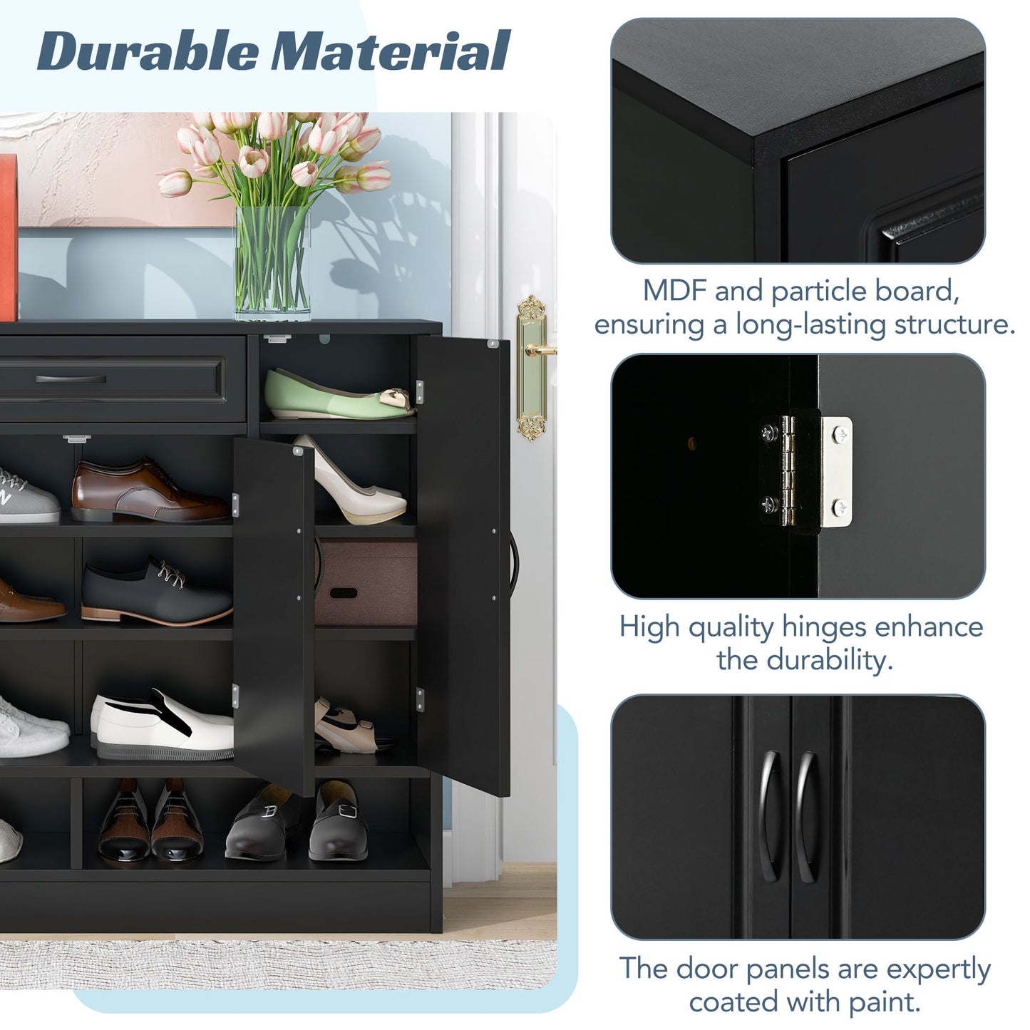 Mali Sleek and Modern Shoe Cabinet - Black