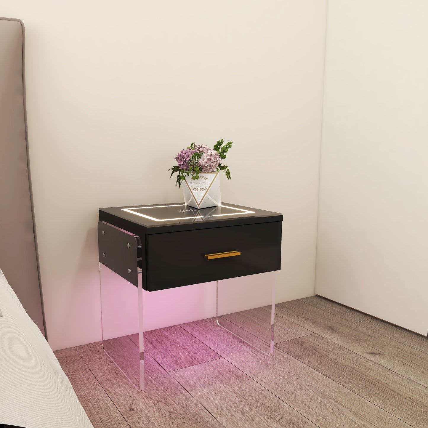 Maxi LED Nightstand with Wireless Charging Station - Black