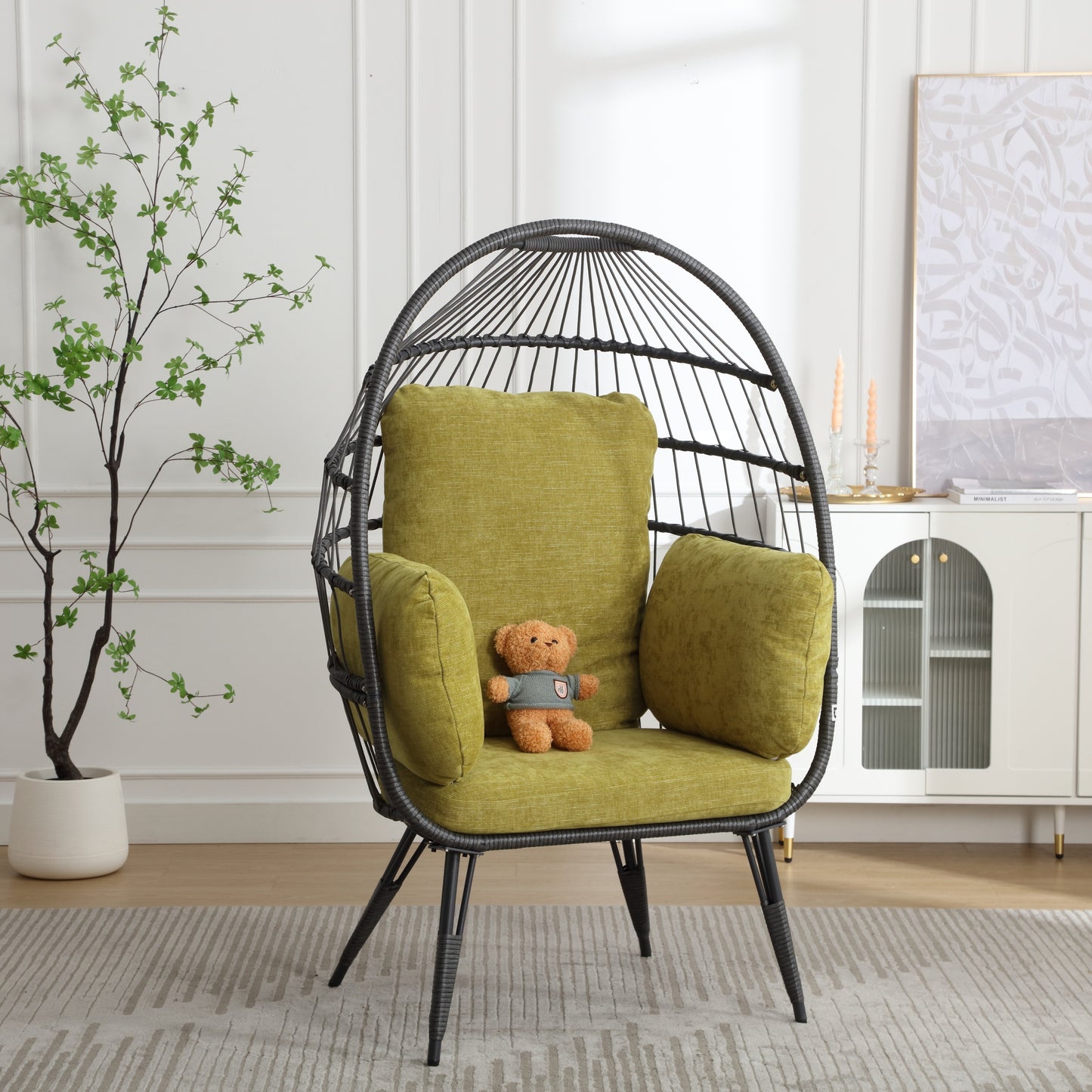 Mora Egg Wicker Outdoor Indoor Basket Chair - Olive Green