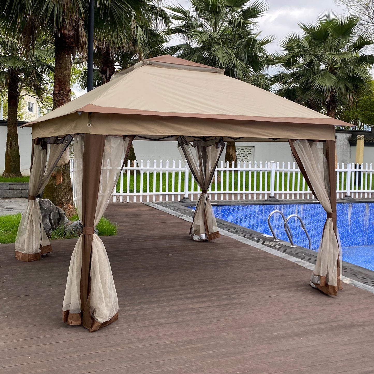 Nita 11 x 11 ft Outdoor Gazebo Canopy - Coffee