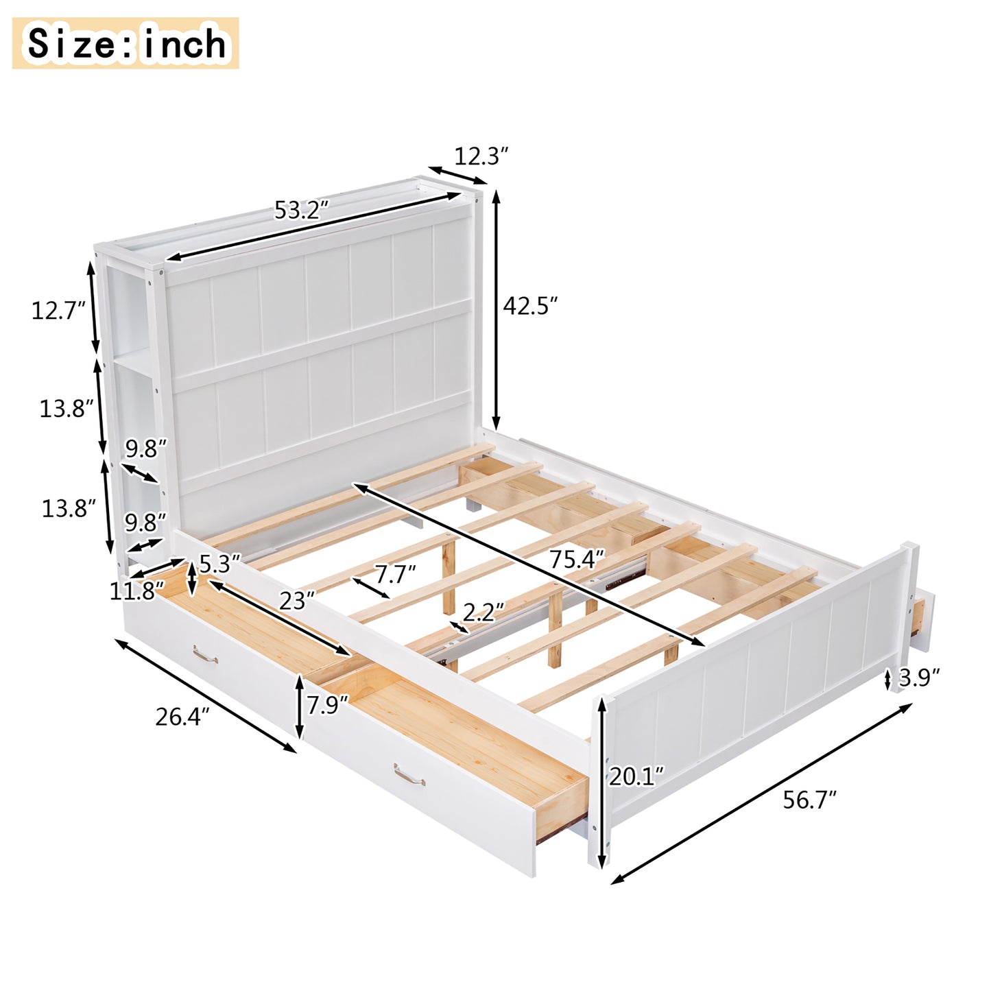 Zeal Full Size Platform Bed w Storage - White