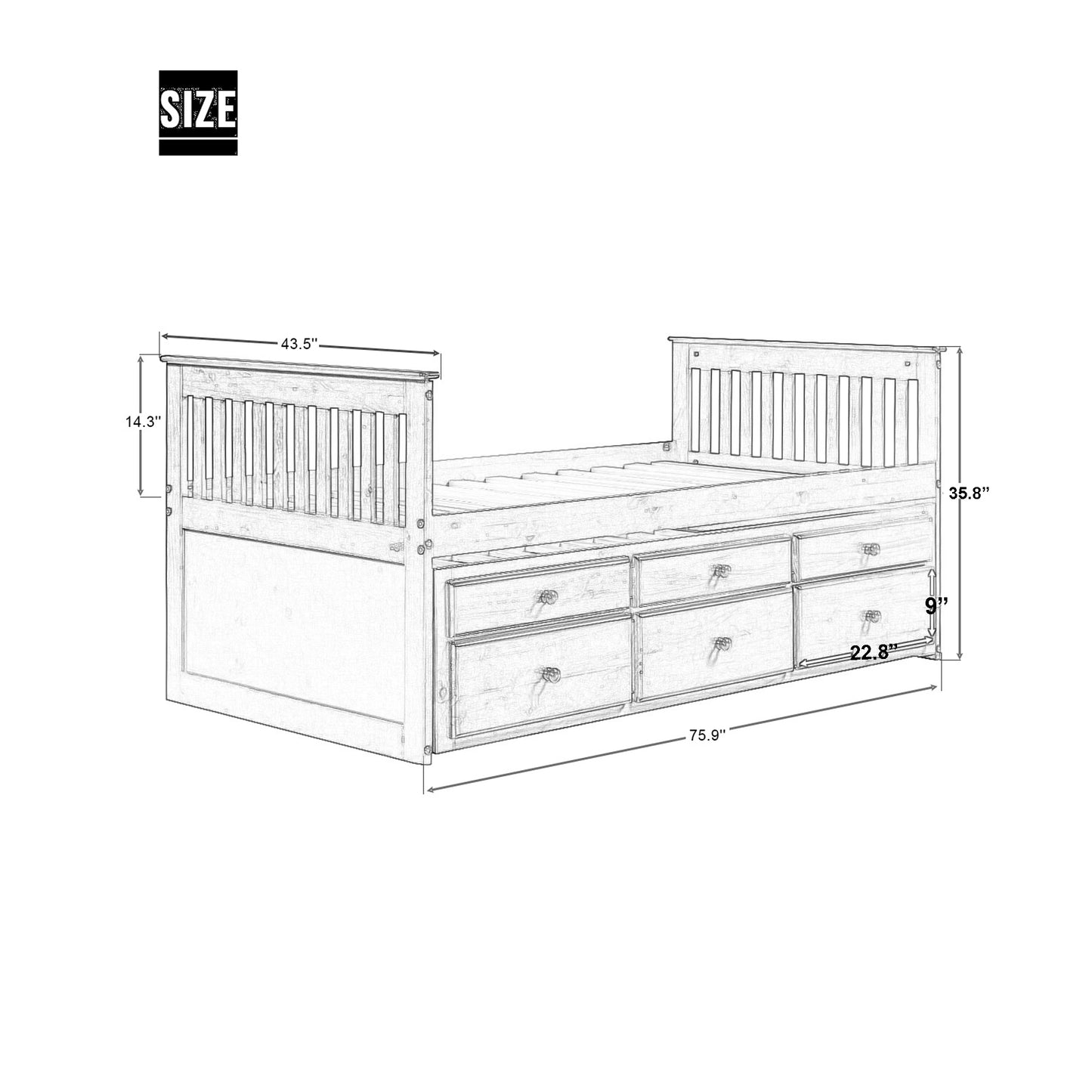 Abby Twin Daybed with Trundle Bed and Storage Drawers - White