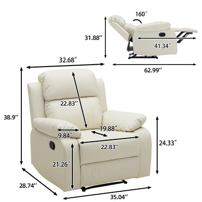 Milton Leather Reclining Chair - Beige