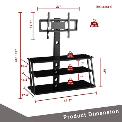 Echo Angle And Height Adjustable Tempered Glass TV Stand - Black