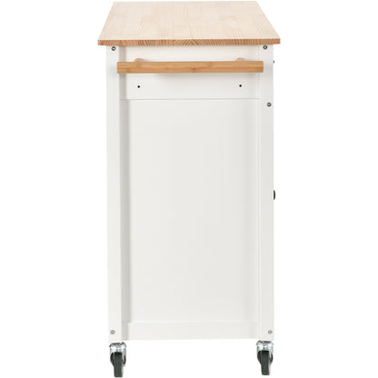 Granite Kitchen Island Cart with Solid Wood Top and Locking Wheels - White