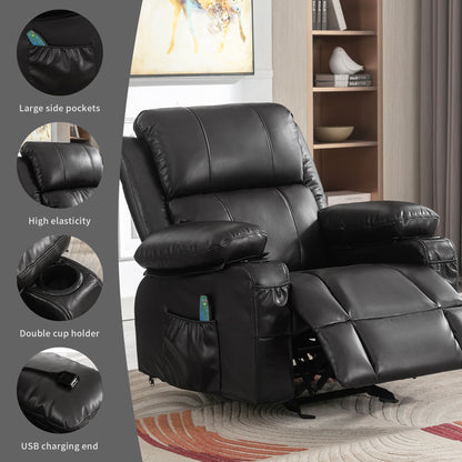 Marta Power Recliner with Massage and Heat - Black