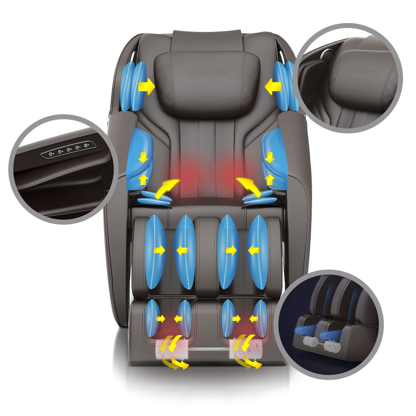 Soothe Sculpt Full Body Airbag Massage Recliner with  Bluetooth Speaker - Brown