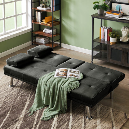 Devo Velvet Upholstered  Convertible Folding Futon Sofa Bed - Gray