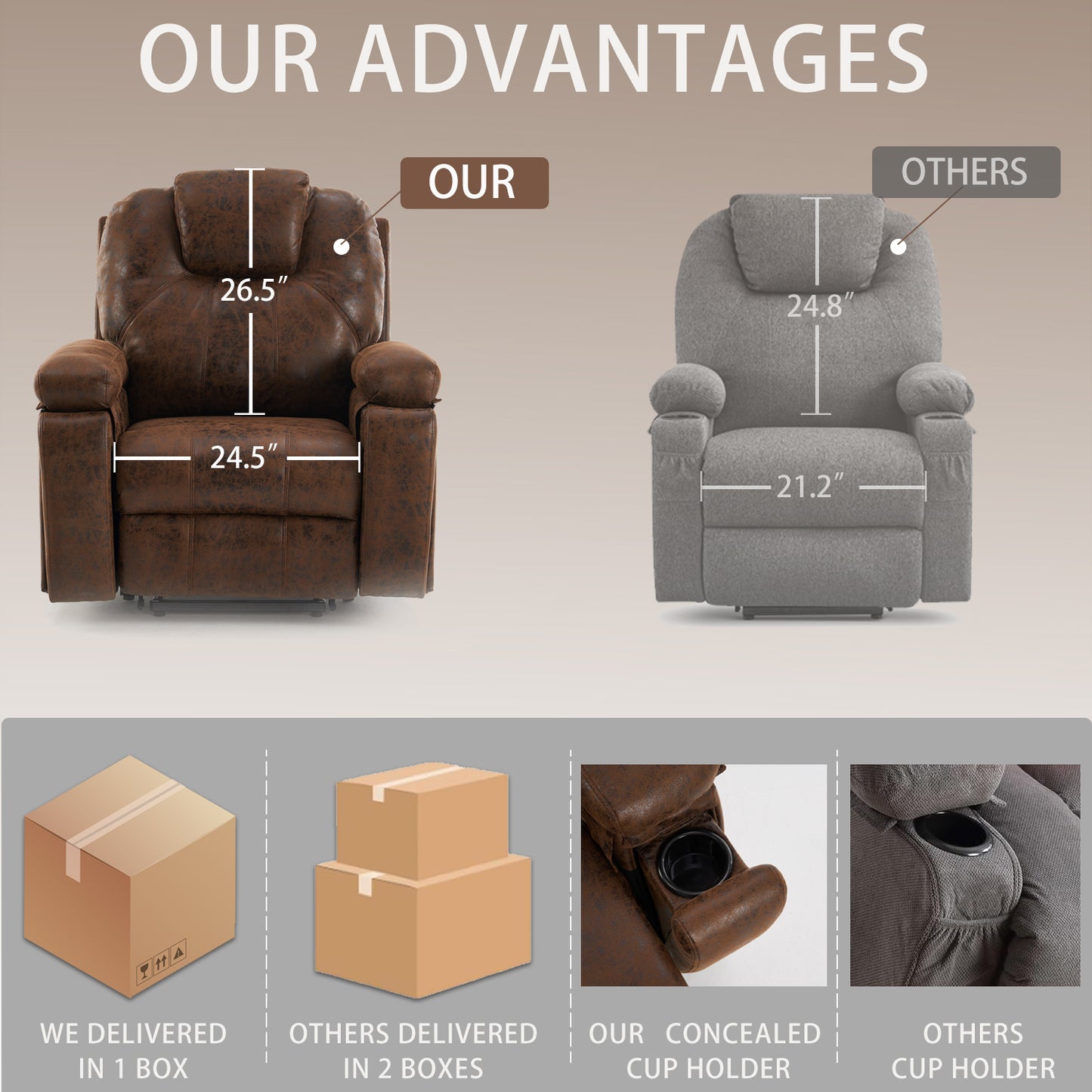 Rocha Power Lift Recliner Chair with Massage - Brown