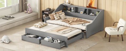 Zion Twin to King Size Daybed  with Storage Bookcases - Gray