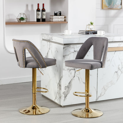 Nadia Velvet Adjusatble Seat  Bar Stool - Gray Set of 2