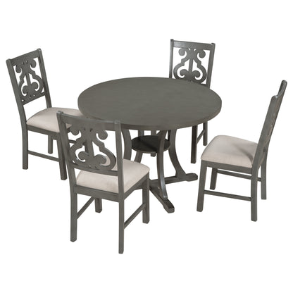 Tristan 5pc Dining Set Round Table 4x Side Chairs - Gray