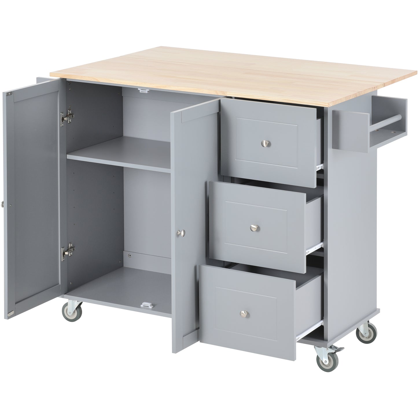 Oasis Kitchen Island with Solid Wood Top and Locking Wheels - Grey Blue