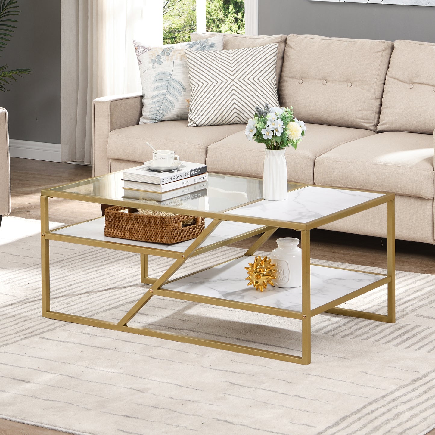 Golden Glass Shelf Coffee Table