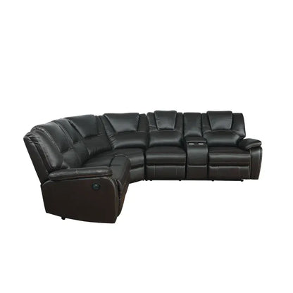 Hiroshi Power Reclining Sectional Faux Leather Sofa - Black