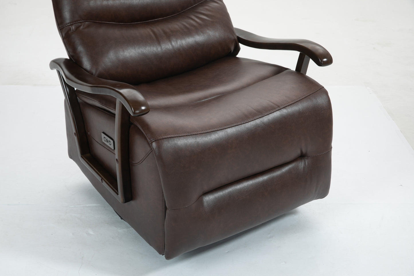 Tyler Swivel Power Recliner with Solid Wood Armrests - Brown