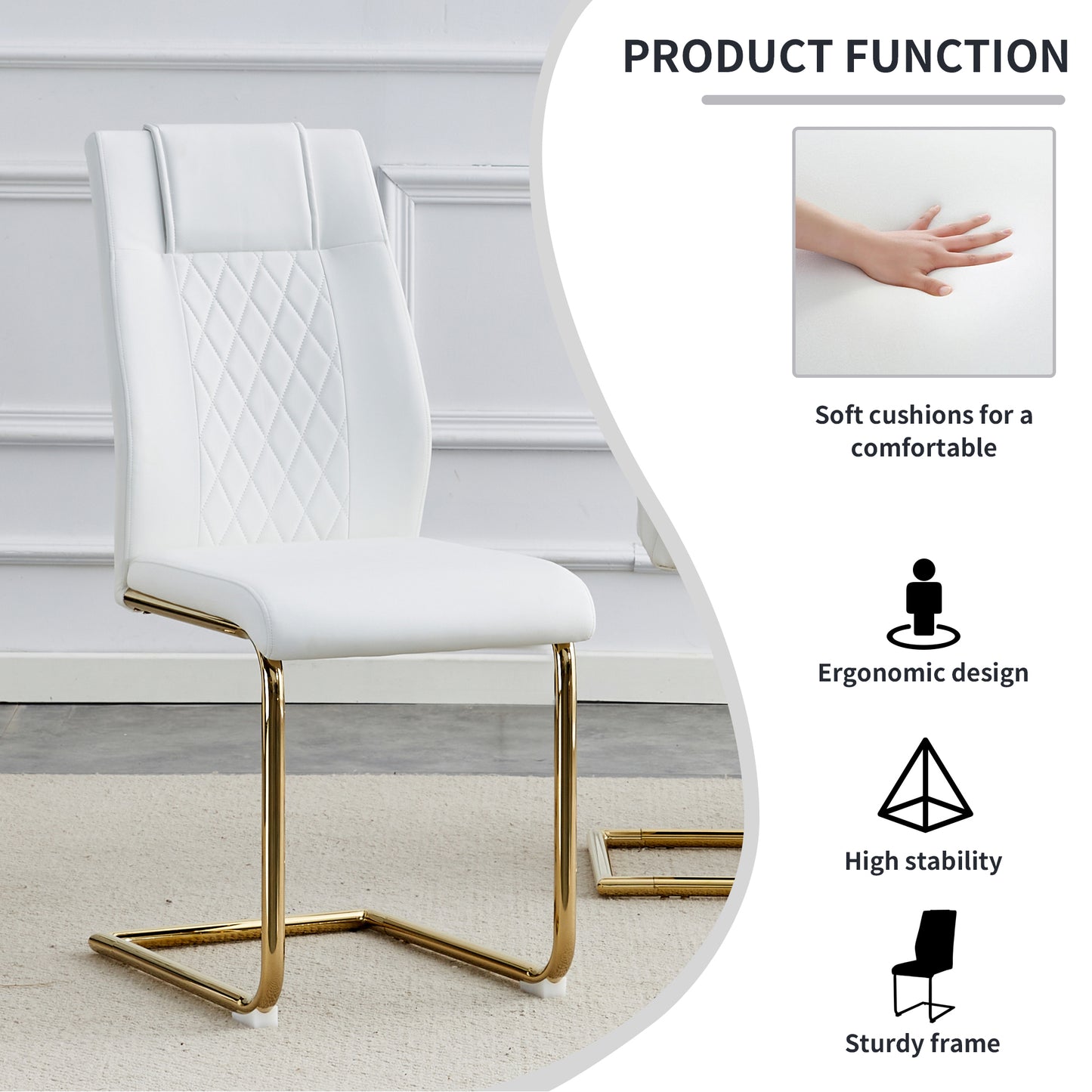 Skye Dining Chair Golden Metal Leg (Set of 6) - White