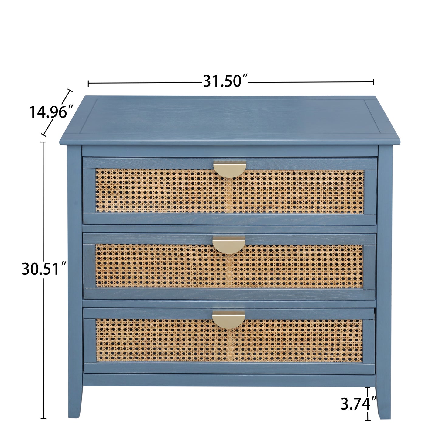 Valerie Natural Rattan 3 Drawer Cabinet - Blue