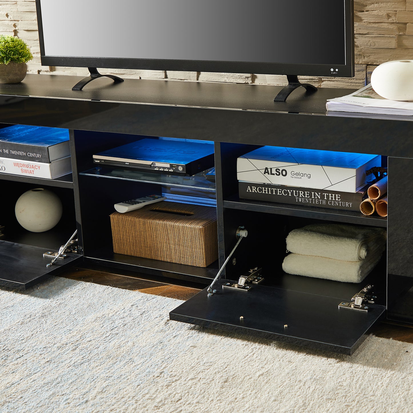 Ford TV Stand with LED Lights - Black